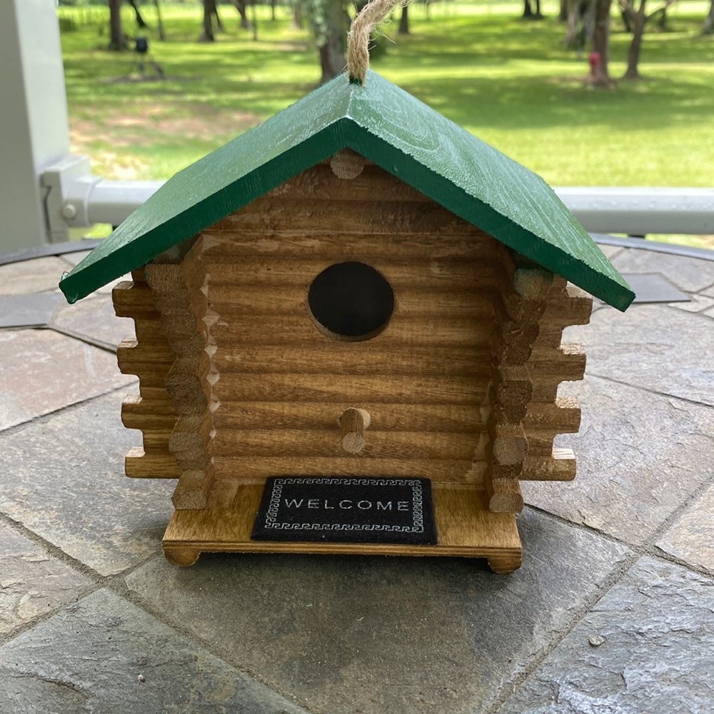 Handcrafted wooden Birdhouse with accent. Brown/green 6 3/4”L x 5 1/2”H x 7”W